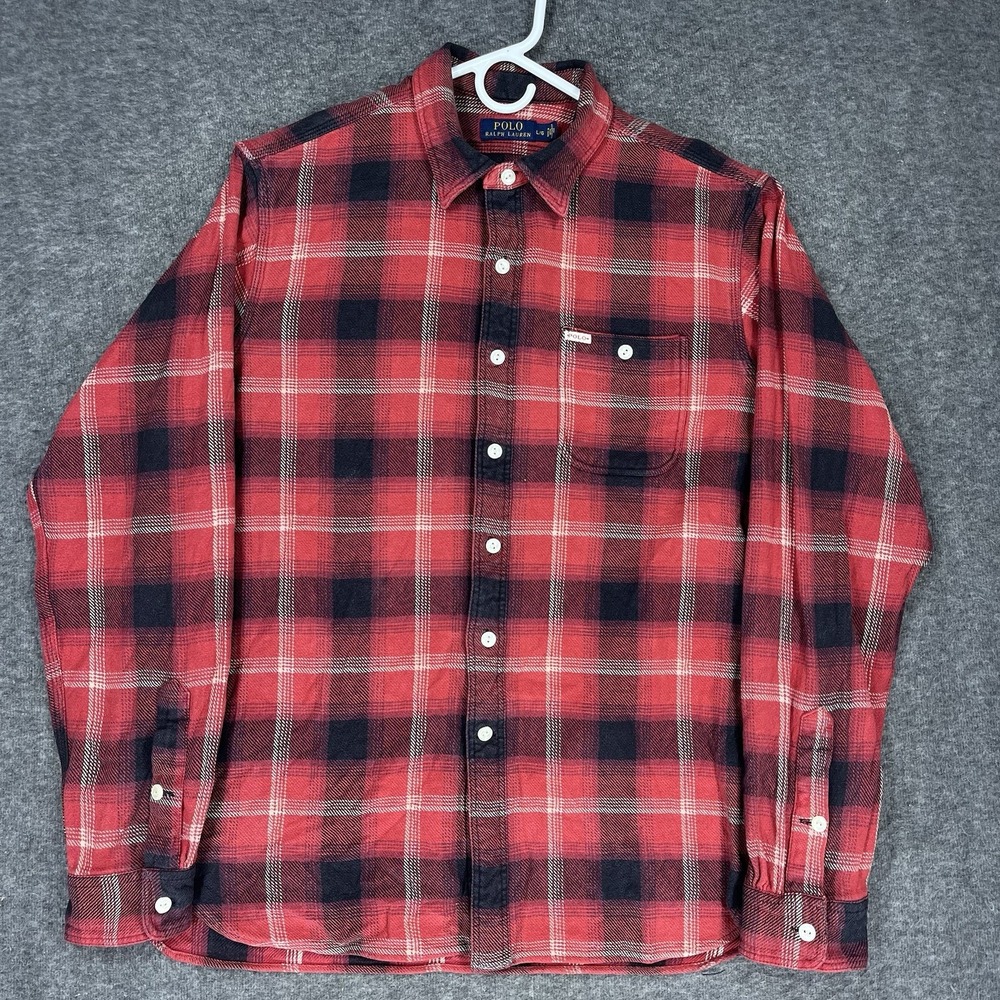 Polo Ralph Lauren Shirt Mens L Red Plaid Flannel Heavyweight Heritage Lumberjack